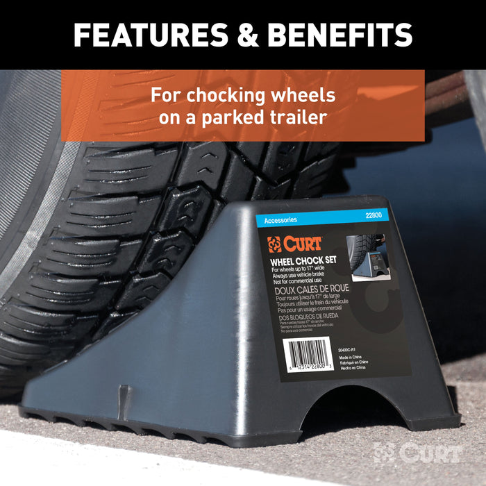 CURT 22800 CURT 22800 Black Plastic Wheel Chocks; Vehicle; Trailer; Truck; RV; 2-Pack
