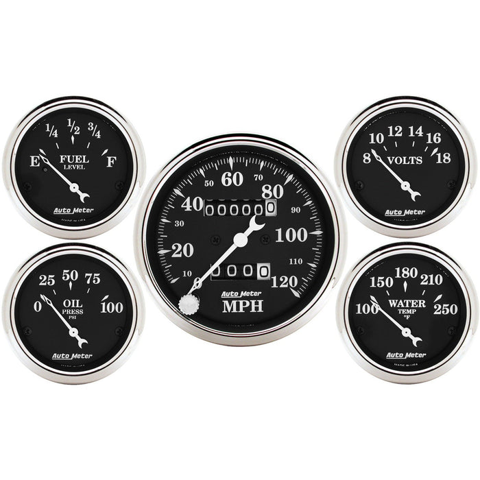 AutoMeter 1708 GAUGE KIT; 5 PC.; 3 1/8in./2 1/16in.; MECH. SPEEDOMETER; OLD TYME BLACK