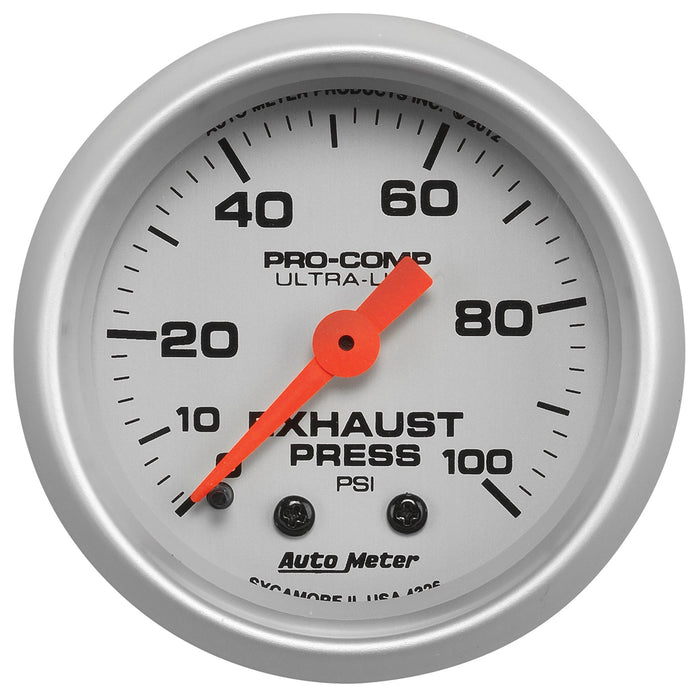AutoMeter 4326 GAUGE; EXHAUST PRESS; 2 1/16in.; 100PSI; MECHANICAL; ULTRA-LITE