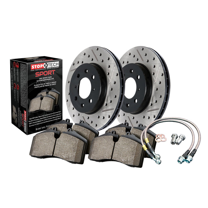 StopTech 978.58001R StopTech Sport Axle Pack; Slotted and Drilled; Rear Brake Kit with Brake lines