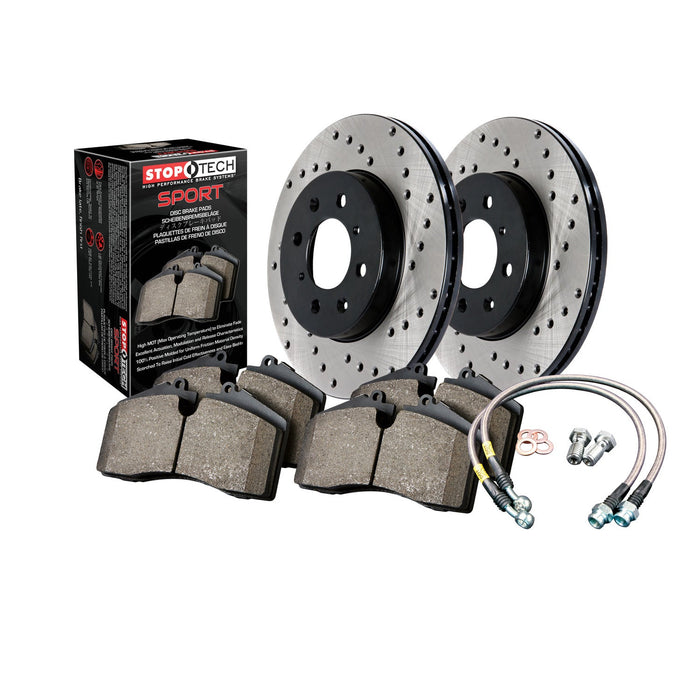 StopTech 979.35005R StopTech Sport Axle Pack; Drilled Rotor; Rear Brake Kit with Brake lines