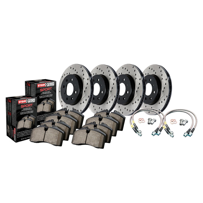 StopTech 979.44013 StopTech Sport Axle Pack; Drilled Rotor; 4 Wheel Brake Kit with Brake lines