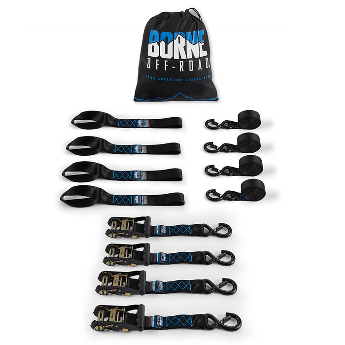 Mishimoto BNRTC-TDHD-4BK Borne Off-Road Heavy-Duty Ratchet Tie-Down Kit (4-pack), Black
