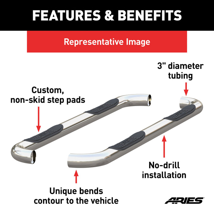 ARIES 201005-2 3in. Round Polished Stainless Side Bars; Select Jeep Liberty