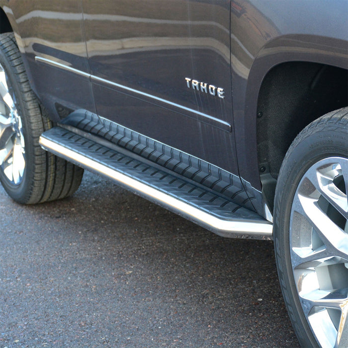 ARIES 2051004 AeroTread 5in. x 76in. Polish Stainless Running Boards; Select Cadillac; Chevy;