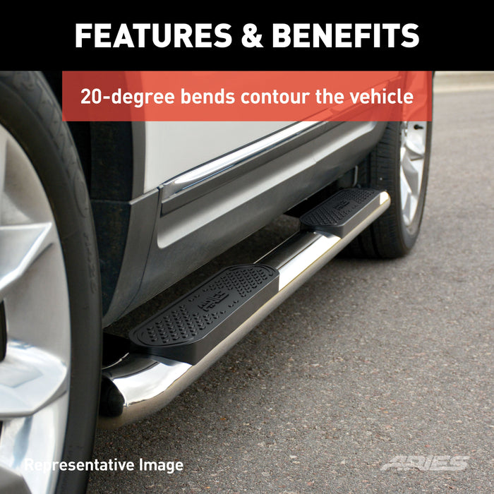ARIES S223006-2 4in. Polished Stainless Oval Side Bars; Select Ford Excursion; F-250; F-350