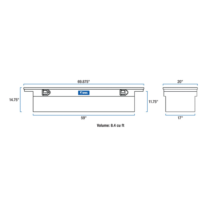 UWS EC10462 Gloss Black Aluminum 69in. Truck Tool Box with Low Profile (Heavy Packaging)