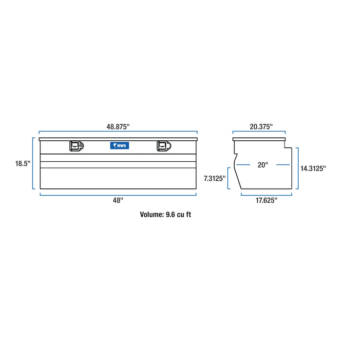 UWS EC20271 UWS EC20271 48-Inch Heavy-Wall Aluminum Wedge Truck Storage Box; RigidCore Lid