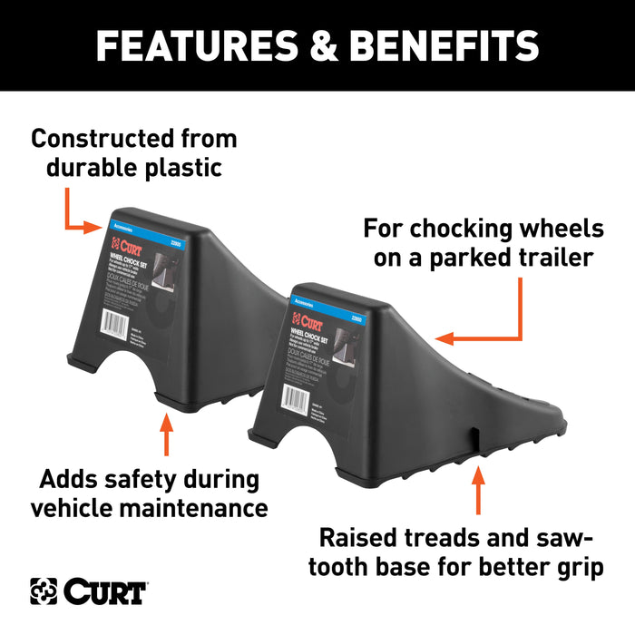 CURT 22800 CURT 22800 Black Plastic Wheel Chocks; Vehicle; Trailer; Truck; RV; 2-Pack