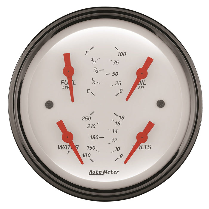 AutoMeter 1314 3-3/8in. QUAD GAUGE; 100 PSI/100-250 deg.F/8-18V/0-90 O; ARCTIC WHITE