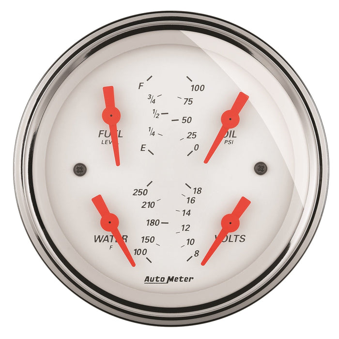 AutoMeter 1314 3-3/8in. QUAD GAUGE; 100 PSI/100-250 deg.F/8-18V/0-90 O; ARCTIC WHITE