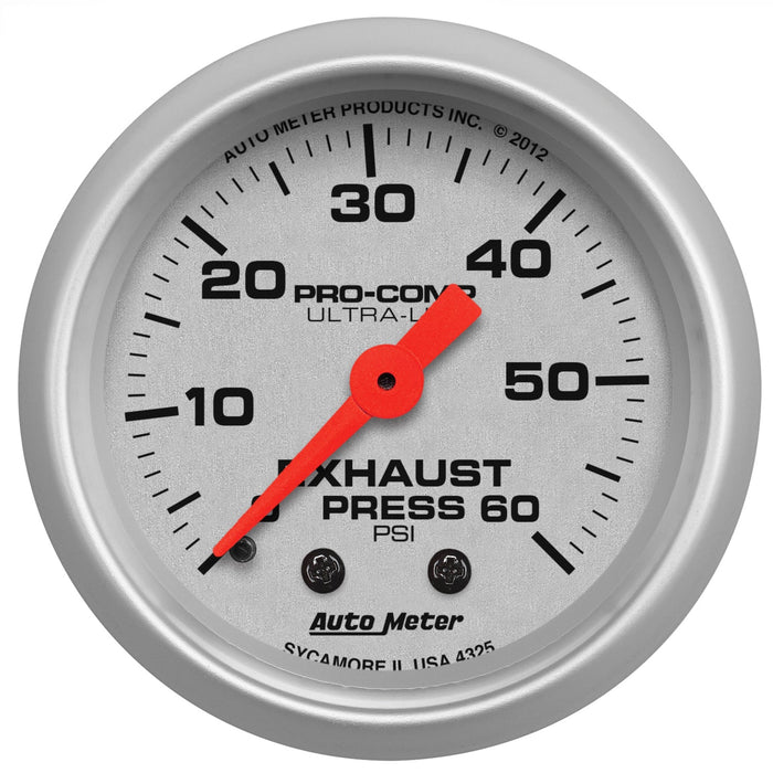 AutoMeter 4325 GAUGE; EXHAUST PRESS; 2 1/16in.; 60PSI; MECHANICAL; ULTRA-LITE
