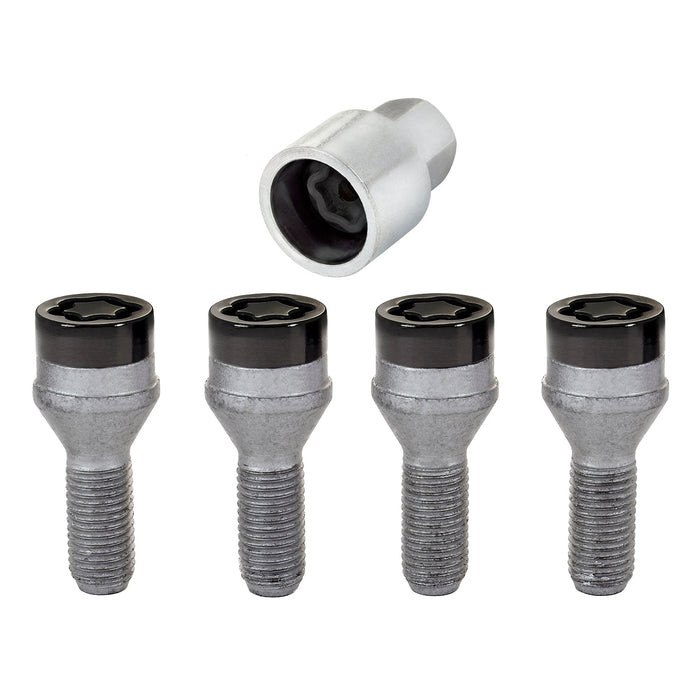 McGard 27178 Black Bolt Style Cone Seat Wheel Lock Set (M12 x 1.5) - Set of 4 Locks and 1 Key