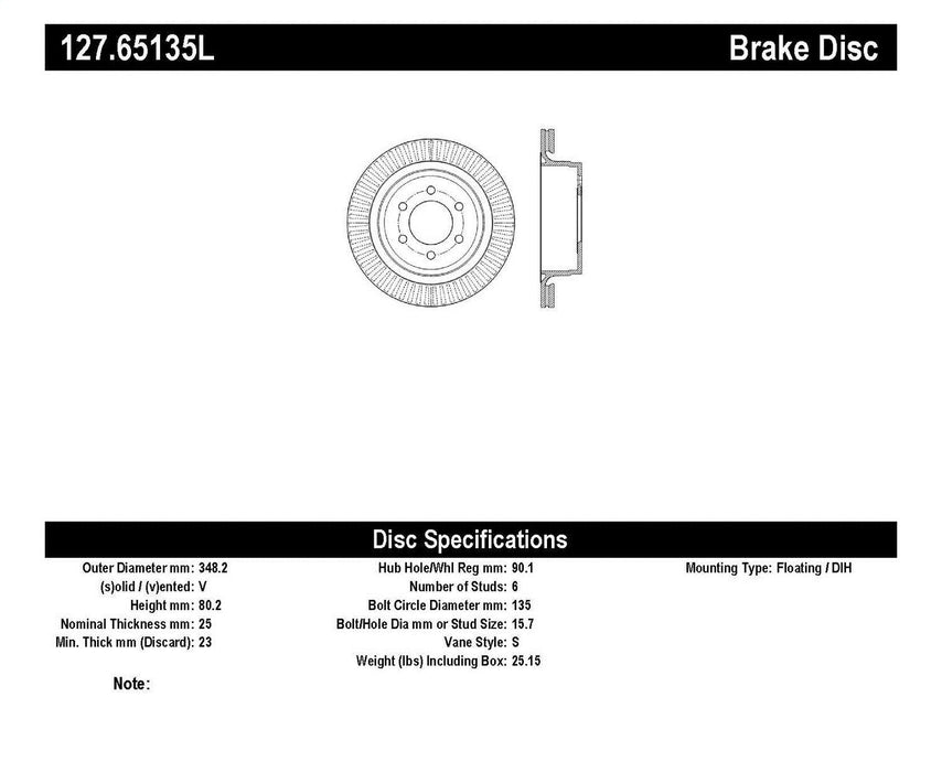 StopTech 127.65135L StopTech Sport Drilled/Slotted Brake Rotor; Rear Left