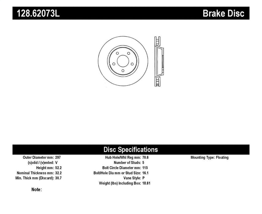 StopTech 128.62073L StopTech Sport Cross Drilled Brake Rotor; Front Left
