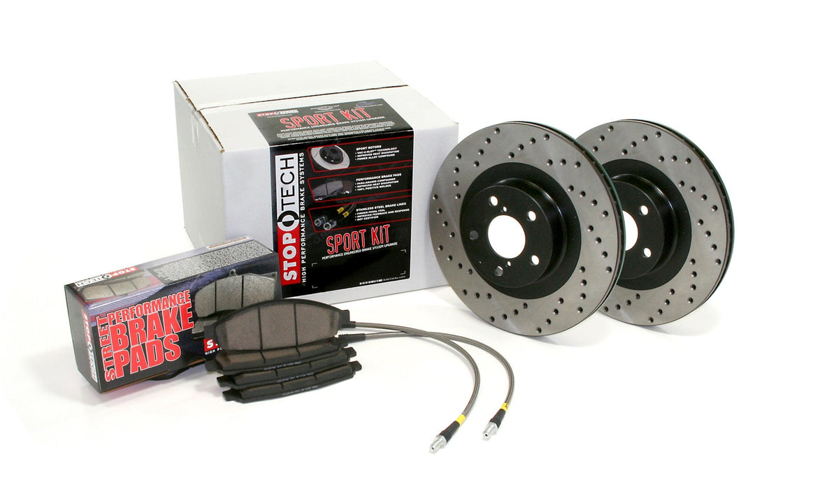 StopTech 979.44013 StopTech Sport Axle Pack; Drilled Rotor; 4 Wheel Brake Kit with Brake lines