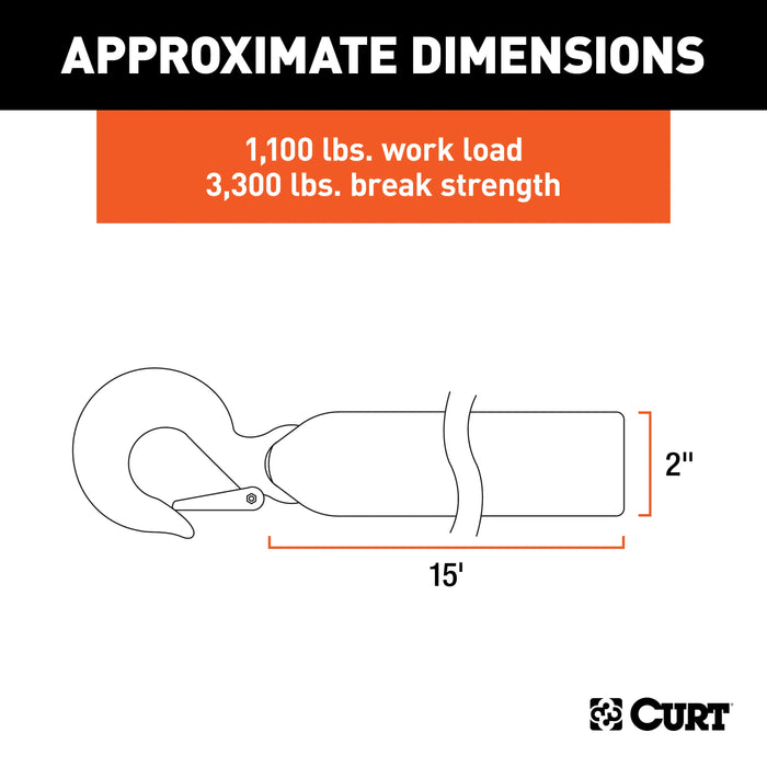 CURT 29450 CURT 29450 2-Inch x 15-Foot Nylon Winch Strap with Hook; 3;300 lbs