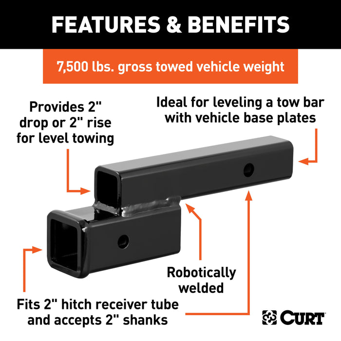 CURT 45797 CURT 45797 Trailer Hitch Adapter; 2-Inch Receiver; 2-In Drop or Rise; 7;500 lbs