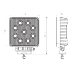 BrightSource 791362F Work Light; 4 in.; Square E-Mark; Flush Lens; W/o Harness; 3800 Lm; 36W;