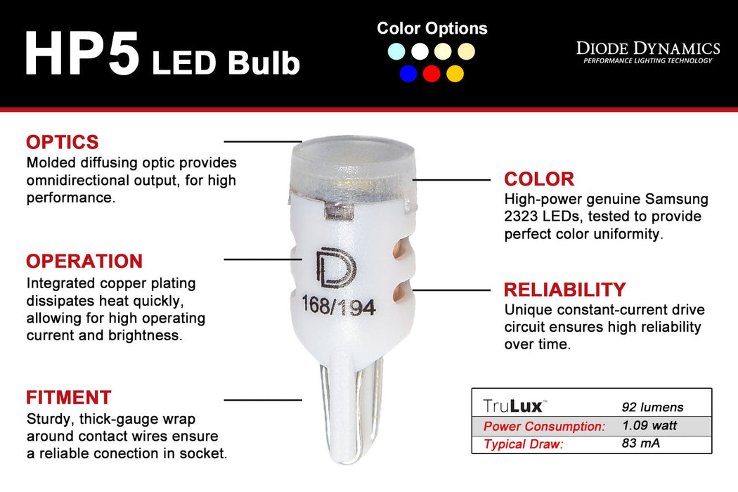 Diode Dynamics DD0028P 194 LED Bulb HP5 LED Natural White Pair Diode Dynamics