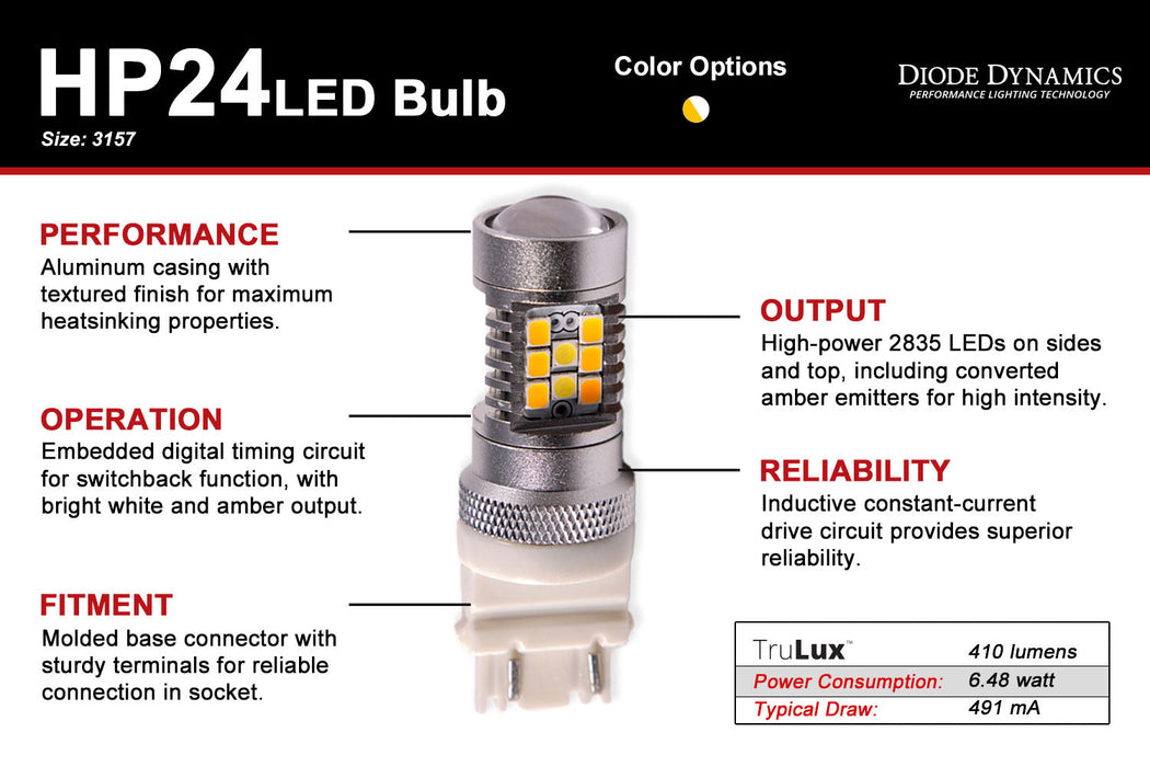 Diode Dynamics DD0053P 3157 LED Bulb HP24 Dual-Color LED Cool White Pair Diode Dynamics