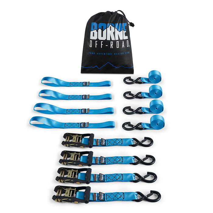 Mishimoto BNRTC-TDHD-4BL Borne Off-Road Heavy-Duty Ratchet Tie-Down Kit (4-pack), Blue