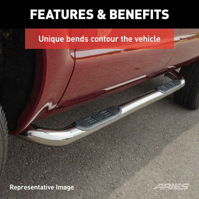 ARIES 202019-2 3in. Round Polished Stainless Side Bars; Select Toyota Highlander