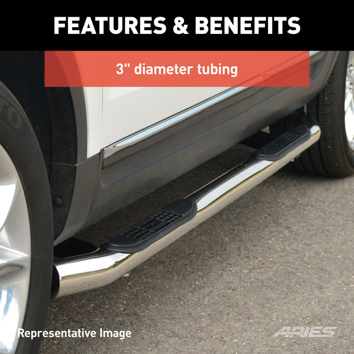 ARIES 205008-2 3in. Round Polished Stainless Side Bars; Select Dodge Ram 1500; 2500; 3500