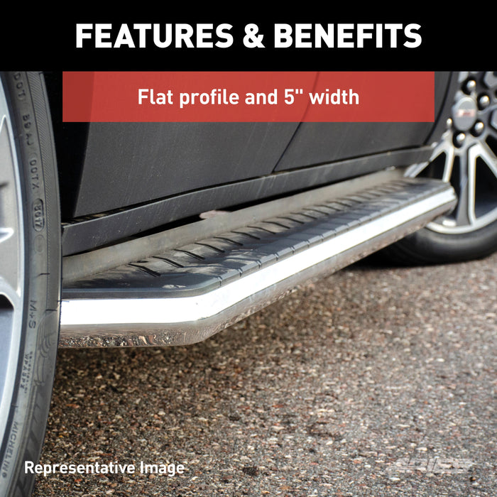 ARIES 2051004 AeroTread 5in. x 76in. Polish Stainless Running Boards; Select Cadillac; Chevy;