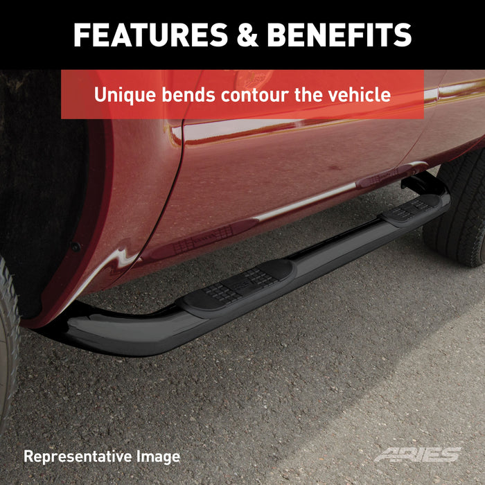 ARIES 213006 3in. Round Black Stainless Side Bars; Select Ford Excursion; F-250; F-350