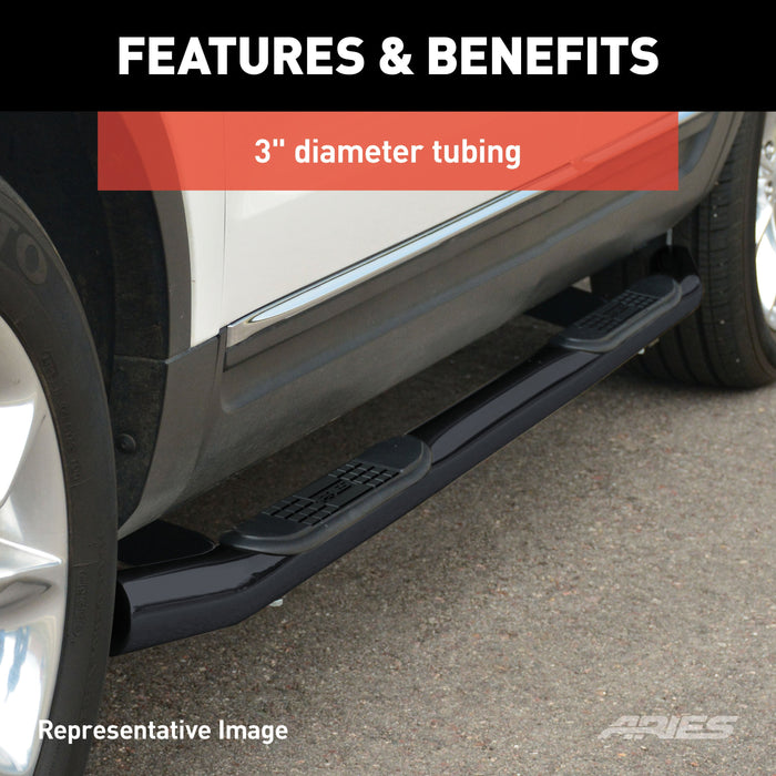 ARIES 213006 3in. Round Black Stainless Side Bars; Select Ford Excursion; F-250; F-350