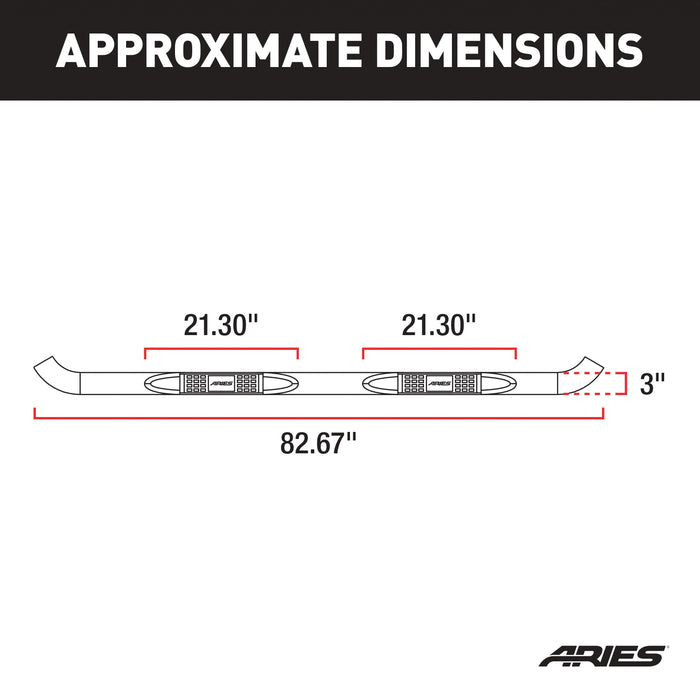 ARIES 213006 3in. Round Black Stainless Side Bars; Select Ford Excursion; F-250; F-350