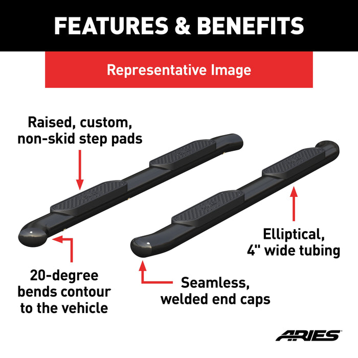 ARIES S222008 ARIES S222008 4-Inch Oval Black Steel Nerf Bars; Select Toyota Tacoma