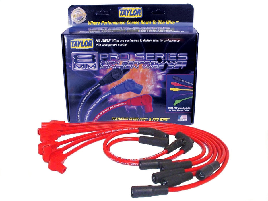 Taylor Cable 74235 8mm Spiro-Pro Ignition Wire Set; Spiro-Wound; Custom Fit; 90/180 deg.; Red;